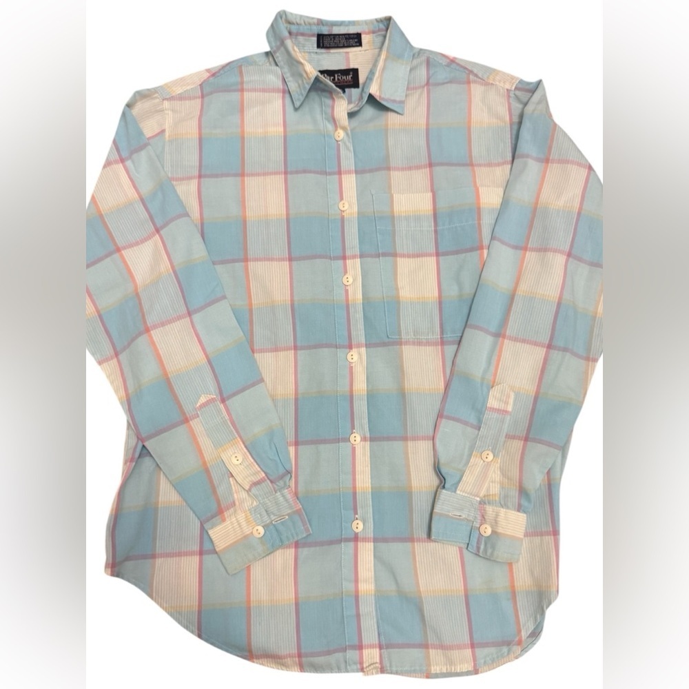Vintage Par Four Plaid Button Down Mens Small Pastel Preppy Golf Shirt